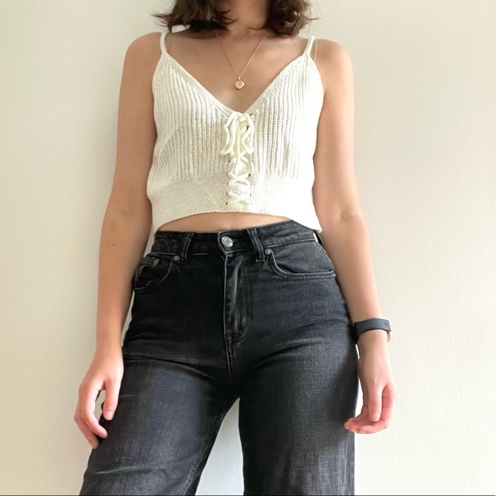 NEW SHEIN WHITE CROP TANK KNIT -  S
